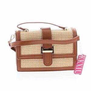 NWT PU Leather and Straw Crossbody with Top Handle
